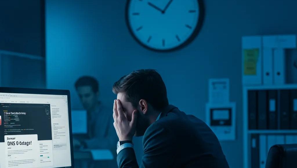 business-owner-experiencing-frustration-due-to-dns-outage-highlighting-the-impact-on-operations-0b5f64f3-2674-4d9d-8de3-0872b676b357.webp Cloud computing environment showcasing DNS servers and data flow, emphasizing digital resilience