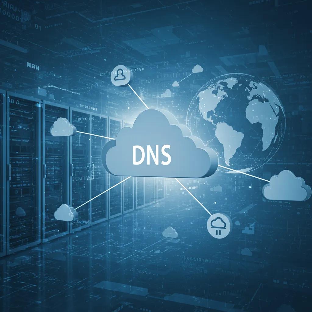 Conceptual illustration of DNS resolution failure with broken connections and technology metaphors