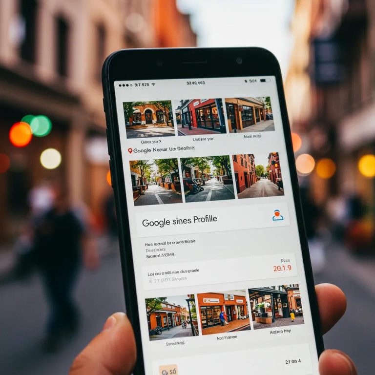 Mobile screen showing a Google Business Profile on a busy street